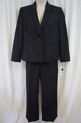 Evan Picone Pant Suit Sz 18 Navy Imperial Seas Striped Business Work 