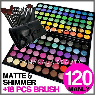 MANLY 120 EYESHADOW MAKEUP PALETTE B + 18 Pcs BRUSH KIT SET Salon 