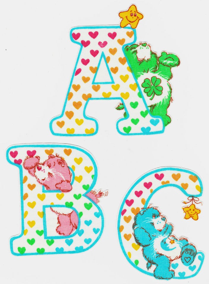 CARE BEARS VINTAGE ALPHABET ABCS LETTER NAME MONOGRAM FABRIC 