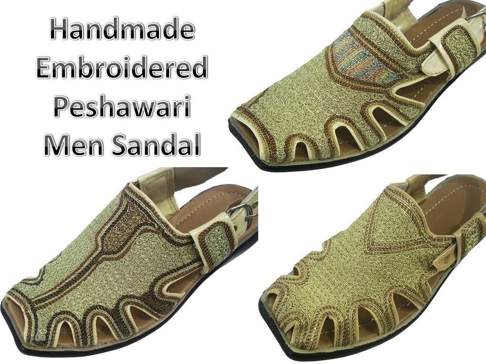 Asian Mens Handmade Embroidered Peshawari Chappal Sandal Shoes Khussa 