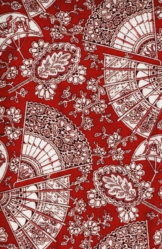 ORIENTAL FANS & UMBRELLAS ASIAN FLORAL Fabric 1/2 yard