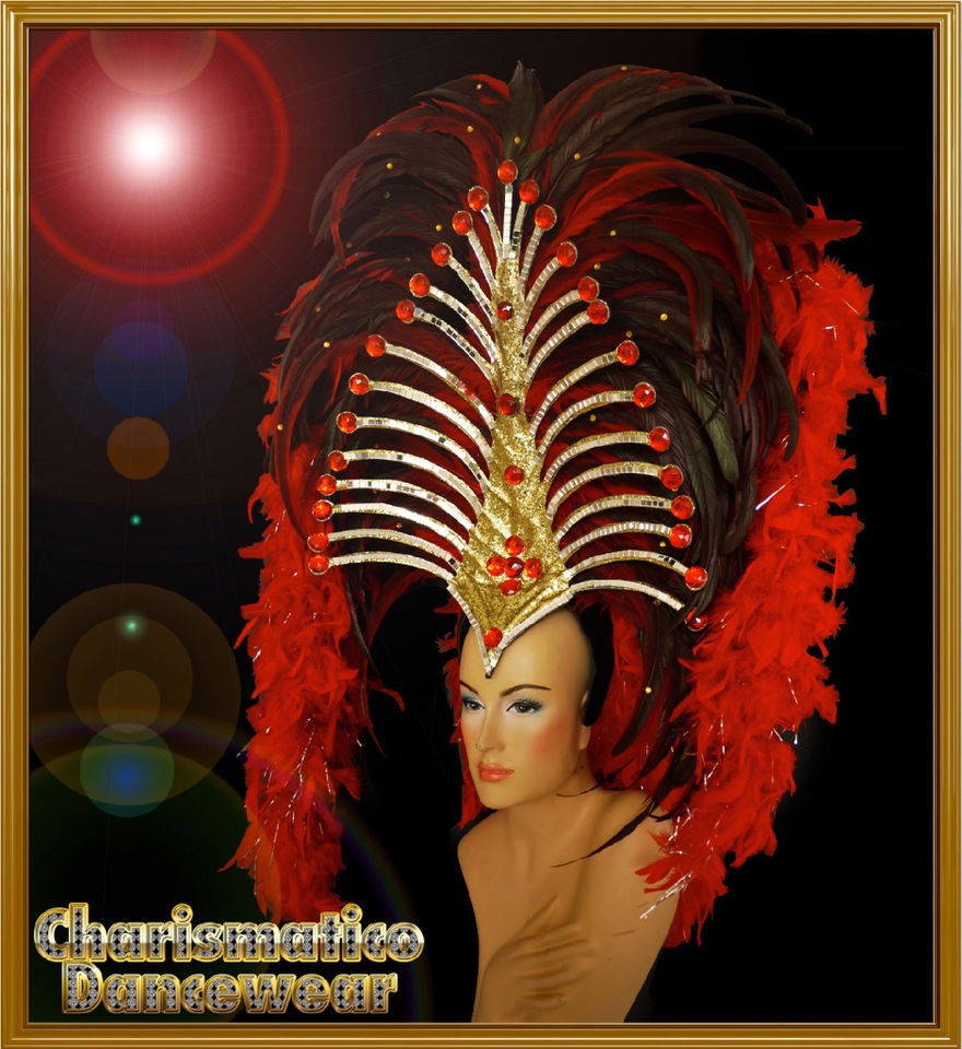   Red SAMBA CABARET CARNIVAL DRAG QUEEN DANCE Feather BOA HEADDRESS