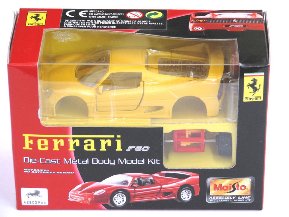 FERRARI F50 LEGENDARY SUPER CAR, YELLOW, DIECAST METAL MODEL KIT 