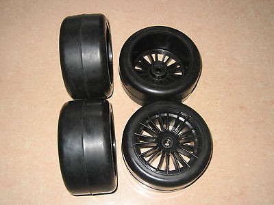 BLACK WHEELS SLICK TIRES FOR 1/5 1/6 FG SMARTECH CARSON NETECH ON ROAD 