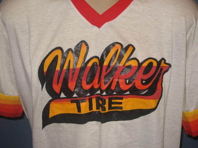 vintage 80s WALKER TIRE PAPER THIN  RINGER T Shirt XL jersey car auto 