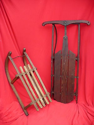 Antique Wooden FireFly 12B Sled AND German Alpine Sled Primitive 