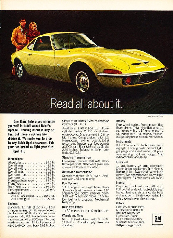 1970 Opel buick GT sportscar Classic Vintage Advertisement Ad A4 B