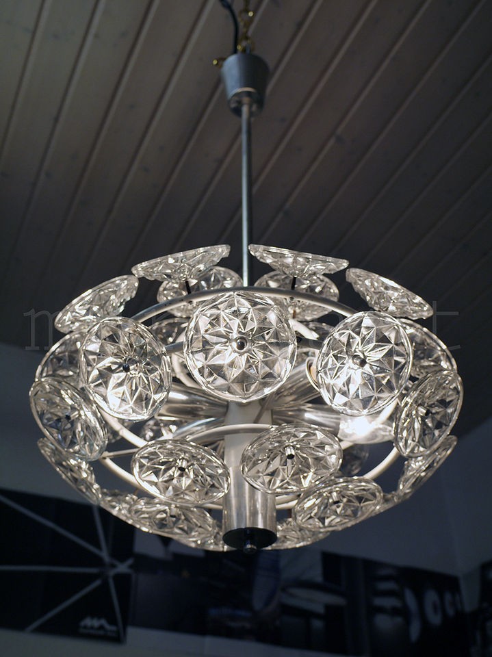 GLASS Flower Ball STARBURST Sputnik Chandelier VEB GDR 1970s