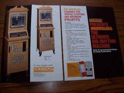 DESTRON YE OLDE BIORHYTHM MACHINE COIN OP ARCADE FLYER