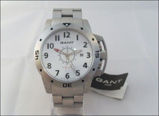 Mens XL Heavy Chunky White GANT Hunts Point Alarm Steel Divers Watch 