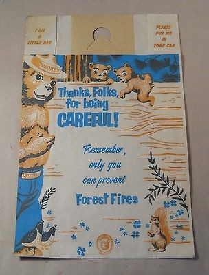 Vintage SMOKEY THE BEAR Automobile Car Trash Litter Bag Unused RARE #1