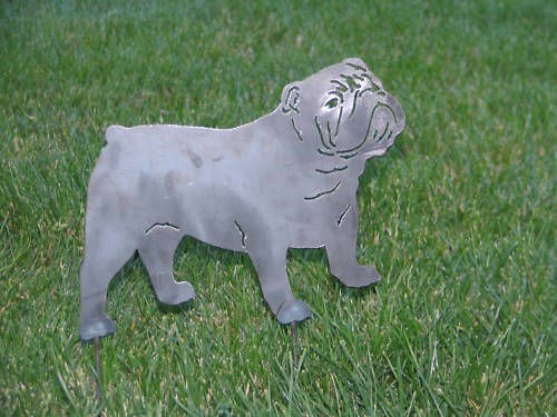 Bulldog yard garden and home art decor statue stake metal