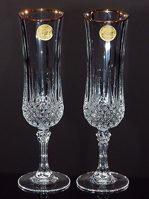   Arques Longchamp Fluted Champagne Goblet(s) w/Gold Trim Glass