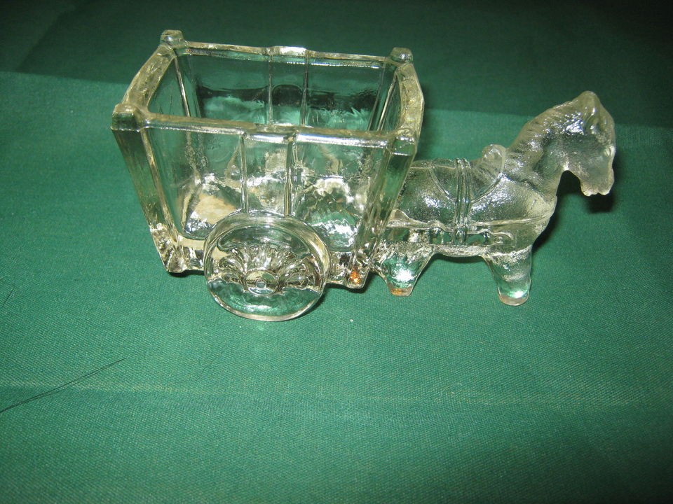 Vintage Horse and Wagon Glass Candy Container ???