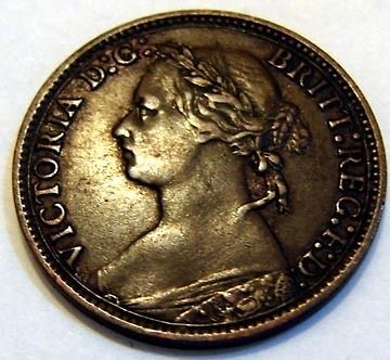 1879 British Copper Farthing, Queen Victoria