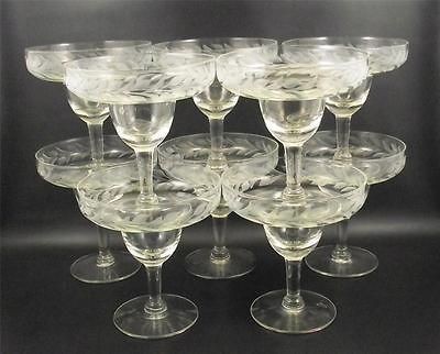 10 Vintage Margarita~Shri​mp Cocktail Glass Glasses~Gray Cut Laurel 