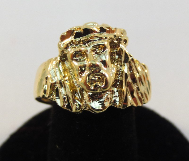 MENS 14KT GOLD EP RELIGOUS JESUS HEAD RING SIZE 8