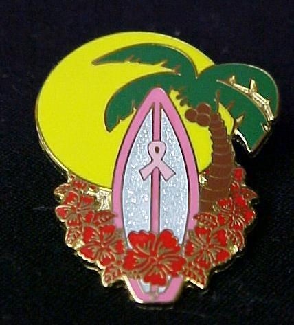 Breast Cancer Pink Ribbon Surf Board Hawaii Lei Pin New