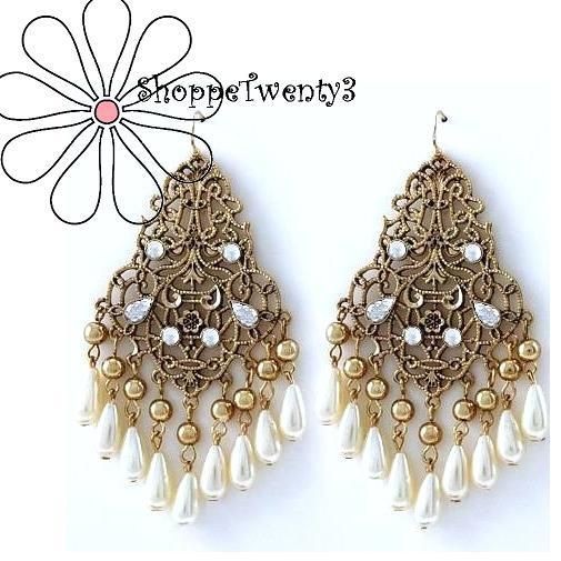 Ivory Chandelier Earrings 2 1/4 Designer Inspired Jennifer Lopez 