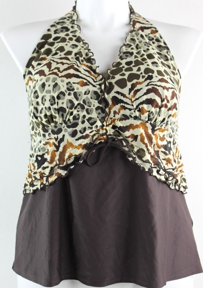 NEW PROFILE by GOTTEX TANKINI TOP SZ 16W HALTER BROWN $128