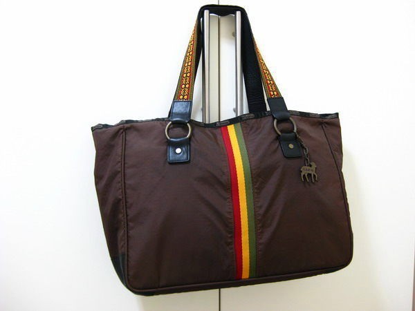 Gwen Stefani Brown Rasta stripe LAMB TATTOO TOTE BAG