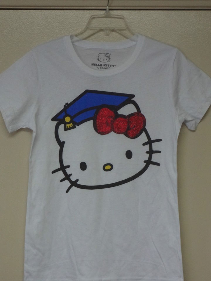 Hello Kitty White ( Graduation Kitty Face with Glitter Red Bow ) T 