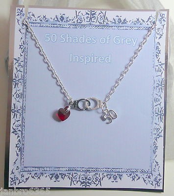 50 Shades of Grey Inspired Charm Necklace Handcuffs +Red Heart 