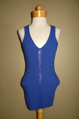 bebe Ws Chain Mail Tank Blue L $39   NWT