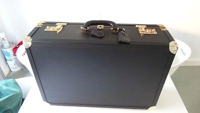 New Goyard Trunk Malle Luggage, Black Leather and Brass 1995 Rare 