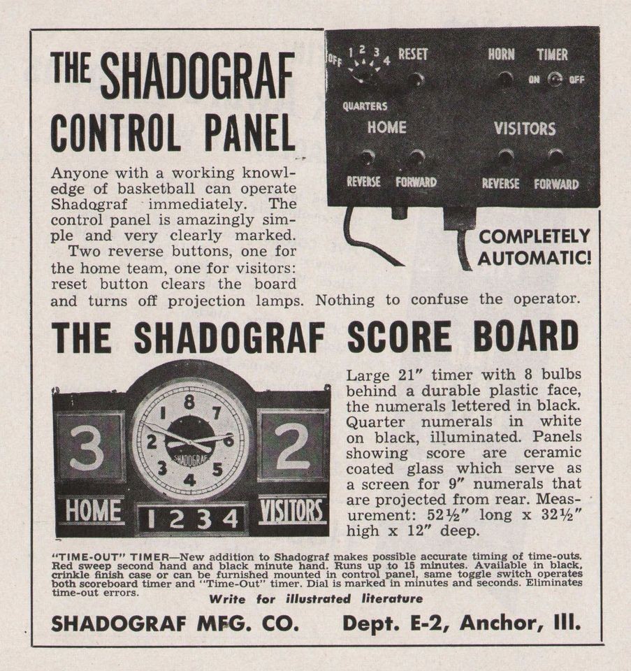 Vintage 1960s SHADOGRAF Scoreboards Print Ads   Anchor, IL