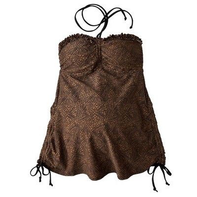 Liz Lange Maternity Tankini TOP NEW Halter S Brown Black ruffle