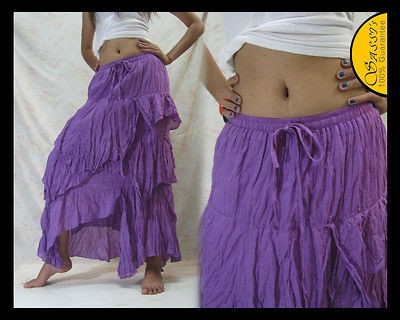 SKIRT SAF11 PURPLE COTTON ASYMMETRICAL BELLY DANCE CASUAL FUNKY HIPPIE 