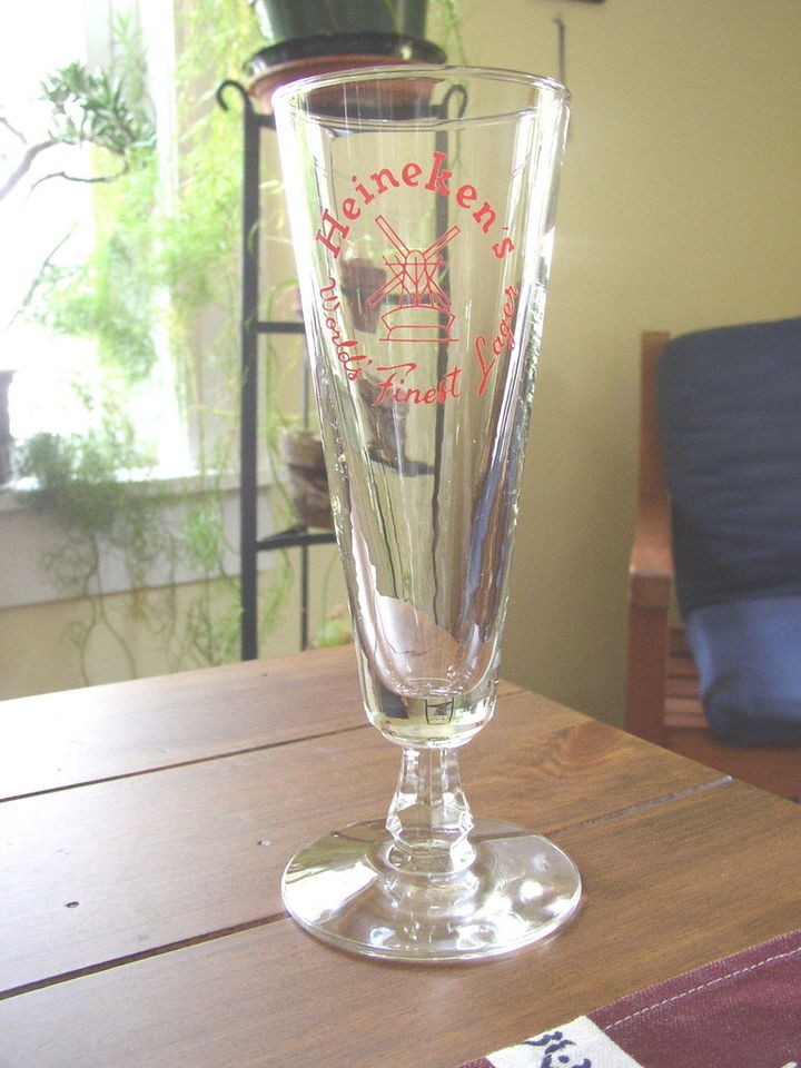 Heinekens Worlds Finest Lager vintage stemmed Glass, Windmill Symbol