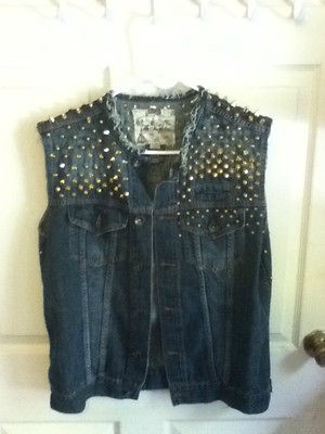 punk vest M/L studded studs punx goth rock and roll misfits DIY gold