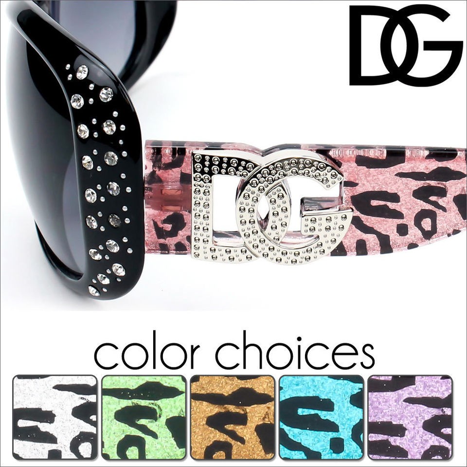 Womens Sunglasses DG Rhinestones Leopard Pink Purple White Bling 