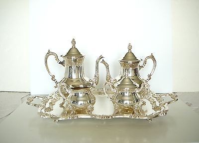 Vintage Towle Silverplate Teaset 5 Pc Coffee Pot Teapot Cream Pitcher 