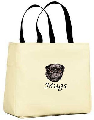 Personalized Embroidered Black Pug Tote