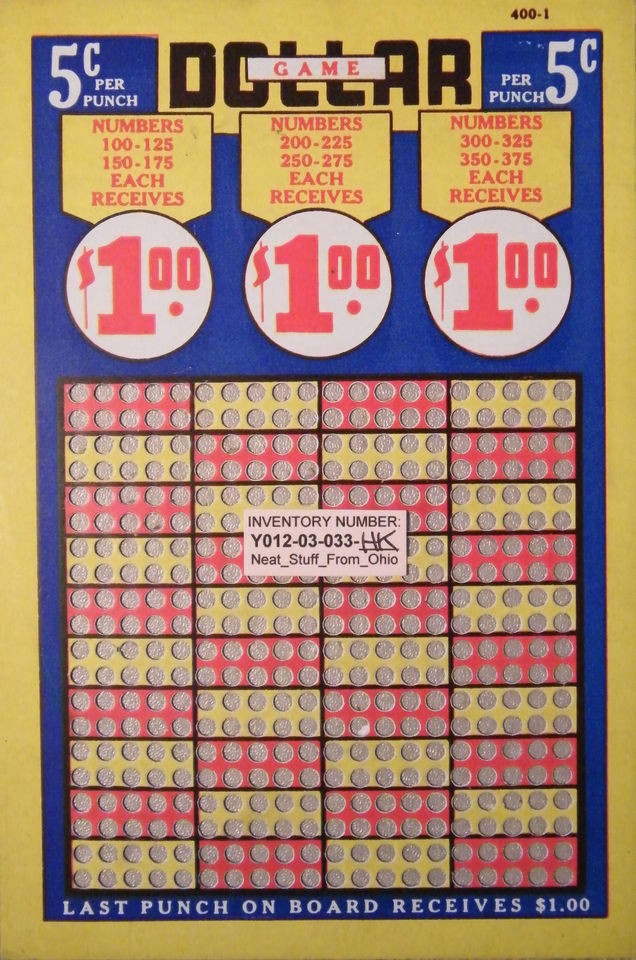   JACKPOTS   circa 1950S   5¢ WAGER $1 JACKPOT PUNCH BOARD / PIN BOARD