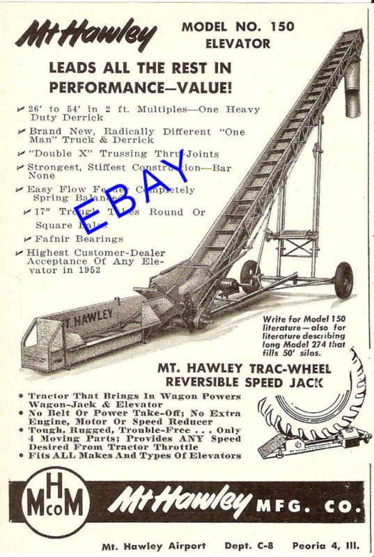 1953 MT. HAWLEY 150 HAY FEED FARM ELEVATOR AD PEORIA IL