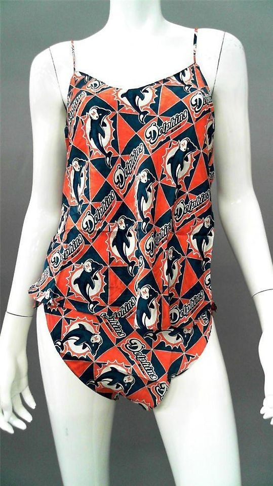   Dolphins Misses L Silk 2PC Cami & High Cut Panty Teal Orange Team Logo