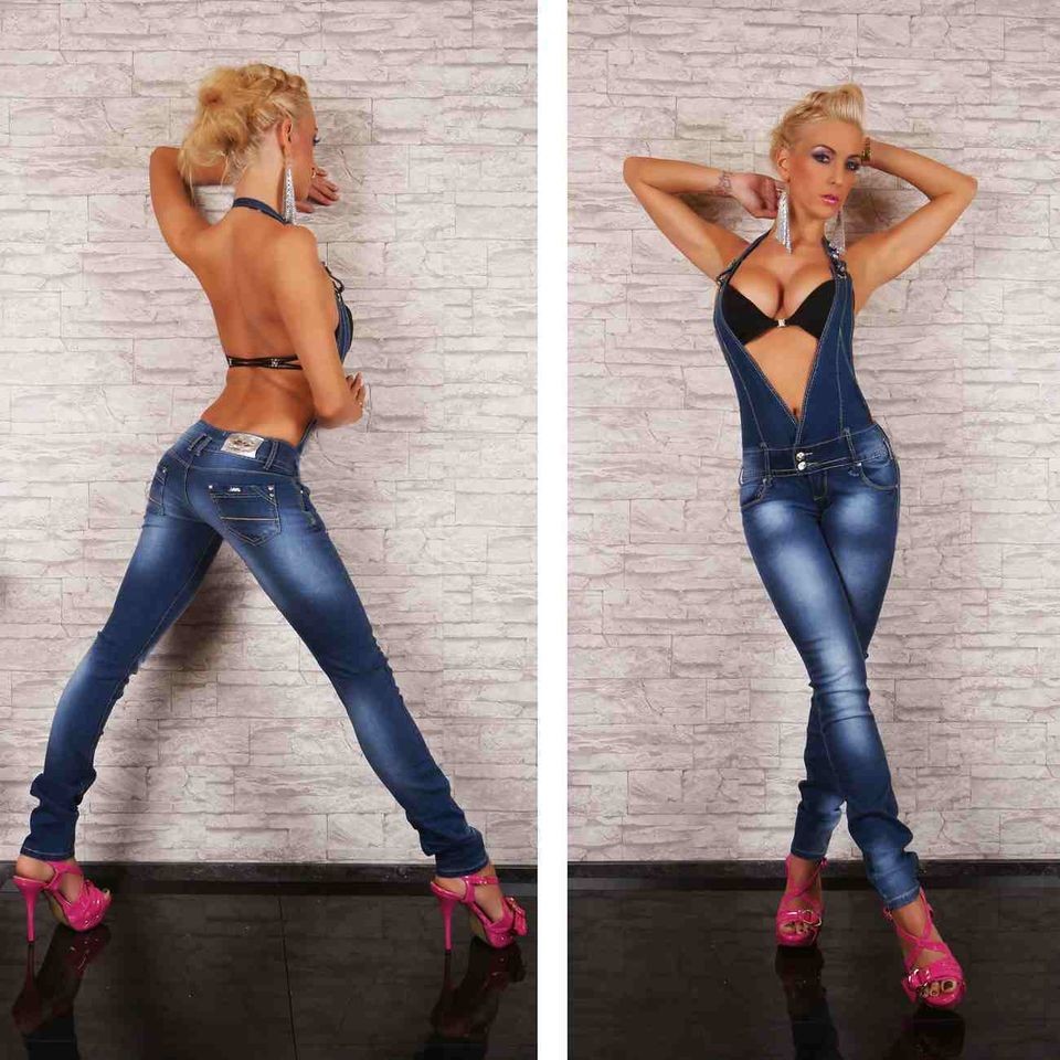   Denim Blue Jumpsuit * Skinny Leg * Halterneck UK 6 8 10 12 14