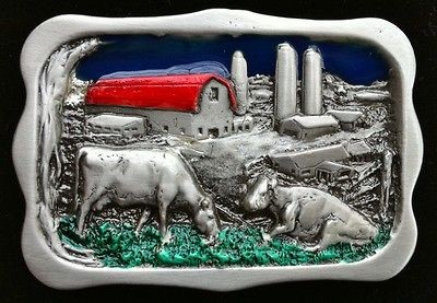 HOLSTEIN DAIRY COW FARM RANCH BARN SILO OLD BELT BUCKLE BOUCLE DE 