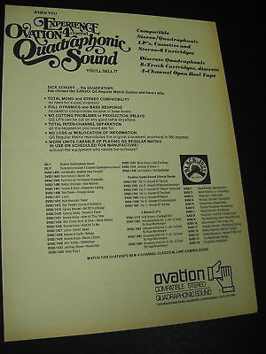 QUADRAPHONIC SOUND from OVATION 1973 Promo Poster Ad