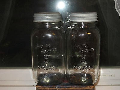 Vtg 2 Anchor Hocking Mason Canning Jars RARE 1 QT. Zinc Lid Great 