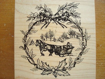 new RARE MINT PSX K3194 HORSE DRAWN CHRISTMAS SLEIGH RIDE rubber stamp