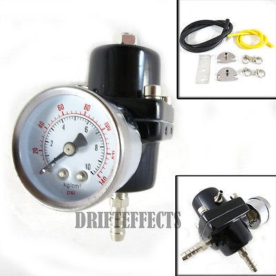 BLK JDM FUEL ADJUSTABLE PRESSURE GAUGE REGULATOR+HOSE​S