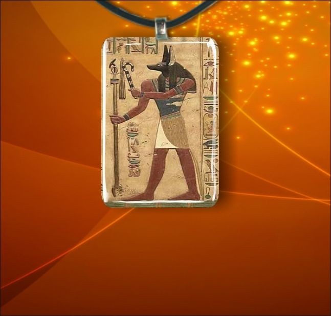 EGYPT ANUBIS GOD RECTANGULAR GLASS PENDANT M.