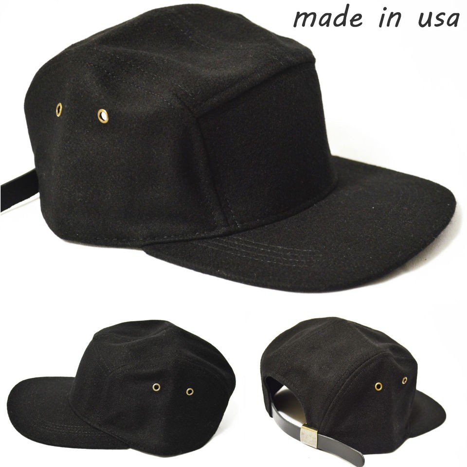   WOOL CAMP OLD SKOOL FLAT BRIM SKATE BASEBALL CAP MADE IN USA BLACK