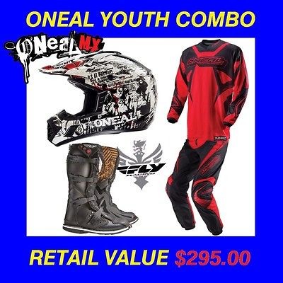   KIDS YOUTH HELMET PANTS JERSEY BOOTS (M 28 L 5) DIRTBIKE RIDING GEAR