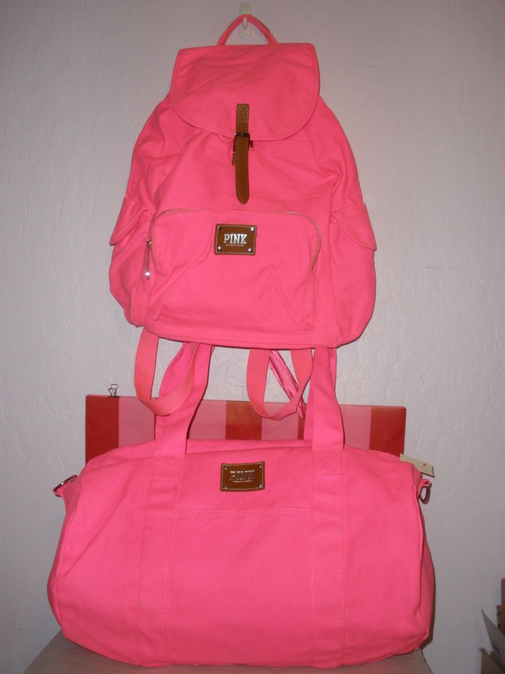 Victorias Secret PINK Bright Neon Pink Backpack/Duffle Bag Set NWT
